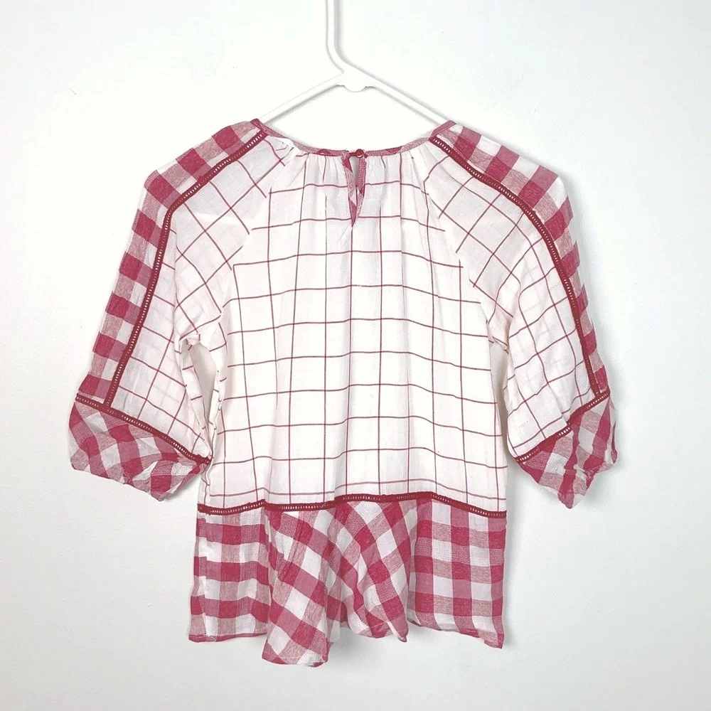 Hayden Girls Red White Plaid Checkered Tassel‎ Peplum Blouse Top Size L NWT